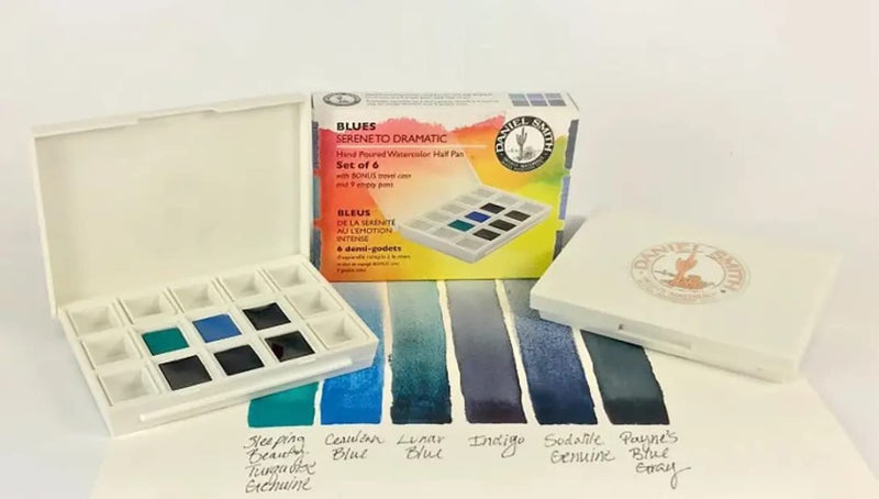Daniel Smith Hand Poured Watercolor, Half Pans, Blues Set with 6 Watercolor Half Pans, 9 Empty Half Pans, 1 Plastic Travel Case (Total 16 Pieces) 285650004 - Image 2